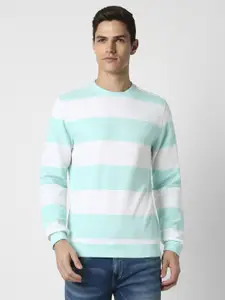 Peter England Casuals Men Blue Striped Sweatshirt