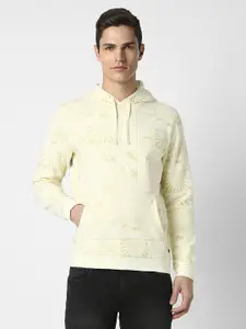 Peter England Casuals Men Cream-Coloured Printed Hooded Sweatshirt