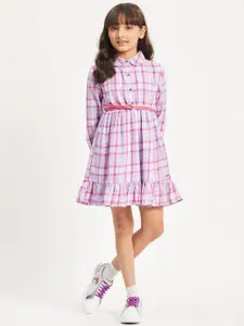 Purple United Kids Lavender Checked Fit & Flare Dress