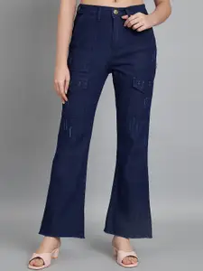 AngelFab Women Jean Bootcut High-Rise Low Distress Light Fade Cotton Jeans