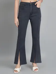 AngelFab Women Jean Bootcut High-Rise Light Fade Clean Look Cotton Jeans