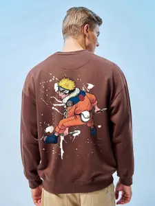 Bewakoof Brown Naruto Printed Fleece Oversized Sweatshirt