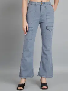 BAESD Women Grey Jean Bootcut High-Rise Light Fade Cat Scratches Cotton Denim Jeans