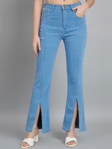 BAESD Women Blue Jean Bootcut High-Rise Light Fade Clean Look Cotton Jeans