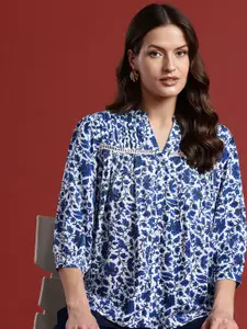 all about you Floral Print Mandarin Collar Shirt Style Top