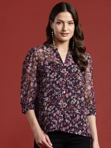 all about you Floral Print Sheer Shirt Style Top