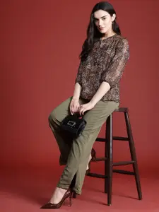 all about you Floral Print Puff Sleeves Sheer Top