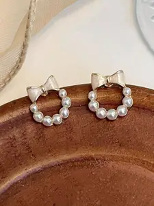 Krelin VAGHBHATT Gold-Plated Bow & Faux Pearl Stud Earrings