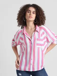 ONLY Vertical Striped Spread Collar Casual Shirt
