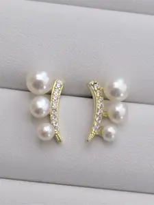VAGHBHATT Gold-Plated Pearl Beaded Contemporary Stud Earrings