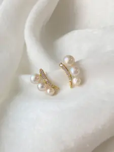 VAGHBHATT Gold-Plated Bow & Faux Pearl Stud Earrings