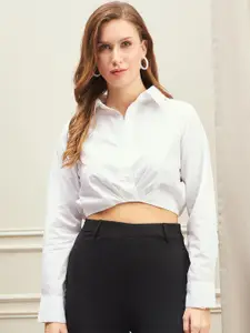 Berrylush BIZwear Spread Collar Pure Cotton Cropped Formal Shirt