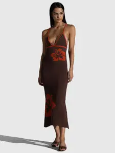 LULU & SKY Floral Printed Shoulder Straps A-Line Midi Dress