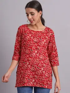BAESD Red & high risk red Floral Printed Boat Neck Kurti