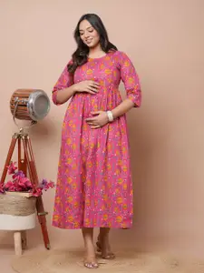 UNIBLISS Floral Printed Cotton Maternity A-Line Dress