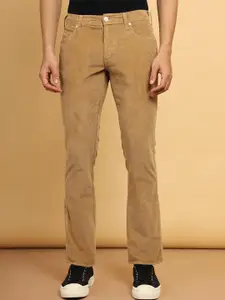 Wrangler Men Brown Straight Fit Low-Rise Corduroy Corduroy Trousers