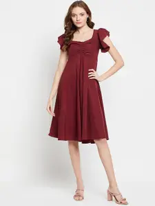 NABIA Sqaure Neck Gathered Or Pleated A Line Dress