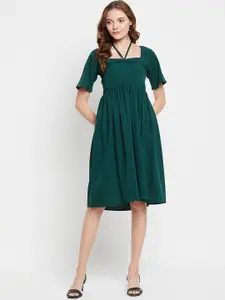 NABIA Square Neck Pleated Tie Up Fit & Flare Dress