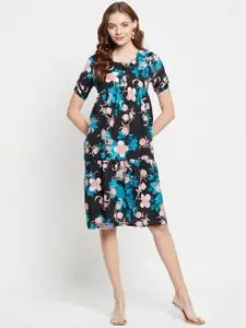 NABIA Floral Printed Round Neck Flared Dress