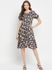 NABIA Floral Printed Round Neck Flared Dress