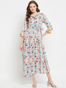 NABIA Floral Printed shirt collar Maxi Dress