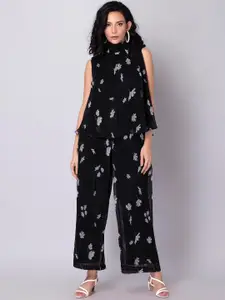 FabAlley Floral Printed Pleated Top & Trouser Co-Ord Set