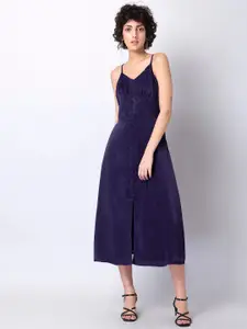 FabAlley Purple Shoulder Straps Satin A-line Midi Dress