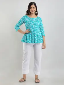 SHOOLIN Floral Printed Pure Cotton Peplum Top