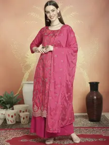 Stylee LIFESTYLE Floral Embroidered Pure Silk Unstitched Dress Material