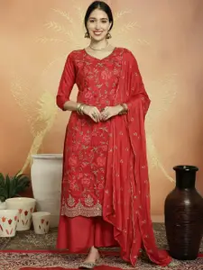 Stylee LIFESTYLE Floral Embroidered Pure Silk Unstitched Dress Material