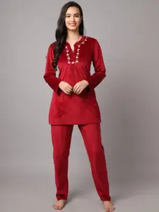 FNOCKS Floral Embroidered Night Suits