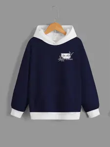 BAESD Boys Navy Blue Printed Hooded Sweatshirt
