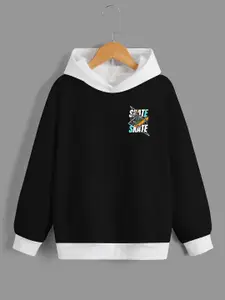 BAESD Boys Black Printed Hooded Sweatshirt