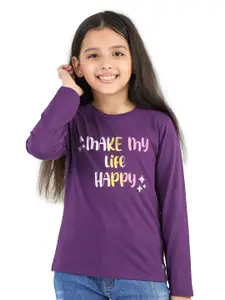 Purple United Kids Girls Typography Printed Cotton T-shirt