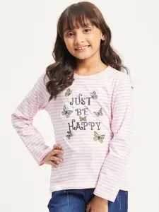Purple United Kids Girls Typography Printed Cotton T-shirt