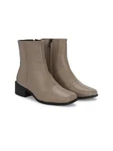 Delize Women Square Toe Block Heeled Vegan Leather Mid-Top Regular Boots