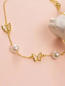 Peora Gold-Plated Cubic Zirconia Studded Butterfly Design Necklace