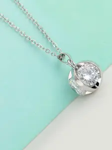 Peora Silver-Plated Cubic Zirconia Studded Pendant With Chain