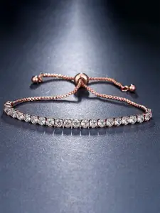 Peora Rose Gold-Plated Cubic Zirconia-Studded Rose Gold-Plated Charm Bracelet