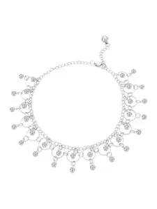 Peora Silver Plated Cubic Zirconia Studded Anklet
