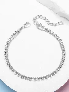 Peora Silver Plated Cubic Zirconia Studded Anklet