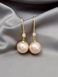 Peora Gold-Plated Cubic Zirconia-Studded & Beads-Beaded Drop Earrings