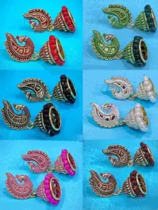 MEENAZ Set Of 6 Gold-Plated Dome Shaped Jhumkas Earrings