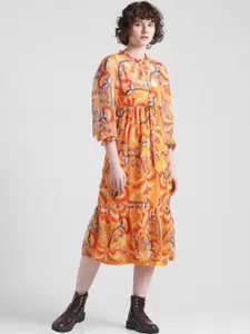 ONLY Floral Printed Flounce Chiffon Fit & Flare Midi Dress