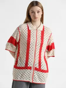 ONLY Striped Short Sleeves Longline Acrylic Cardigan Sweater