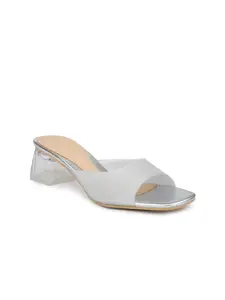 Inc 5 Silver-Toned Embellished Block Sandals