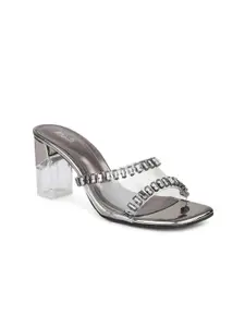 Inc 5 Grey Embellished Party Block Sandals