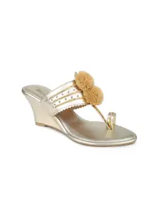 Inc 5 Gold-Toned Embellished Ethnic Wedge Sandals