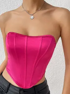 StyleCast Pink Satin Corset Fitted Crop Top