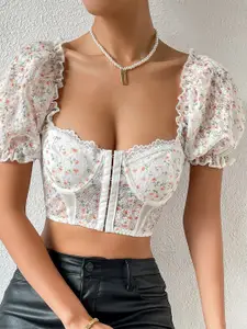 StyleCast Floral Print Puff Sleeves Crop Top